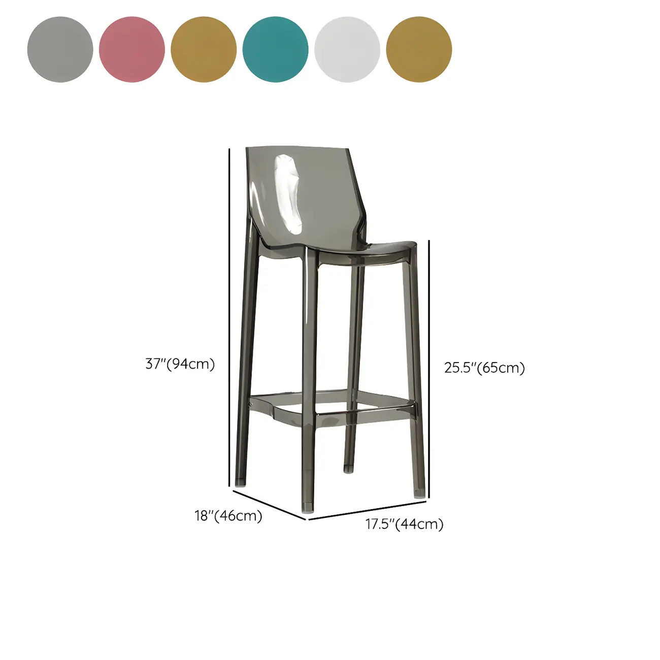 Modern Acrylic Vibrant Durable Colourful Sleek Bar Stool #size