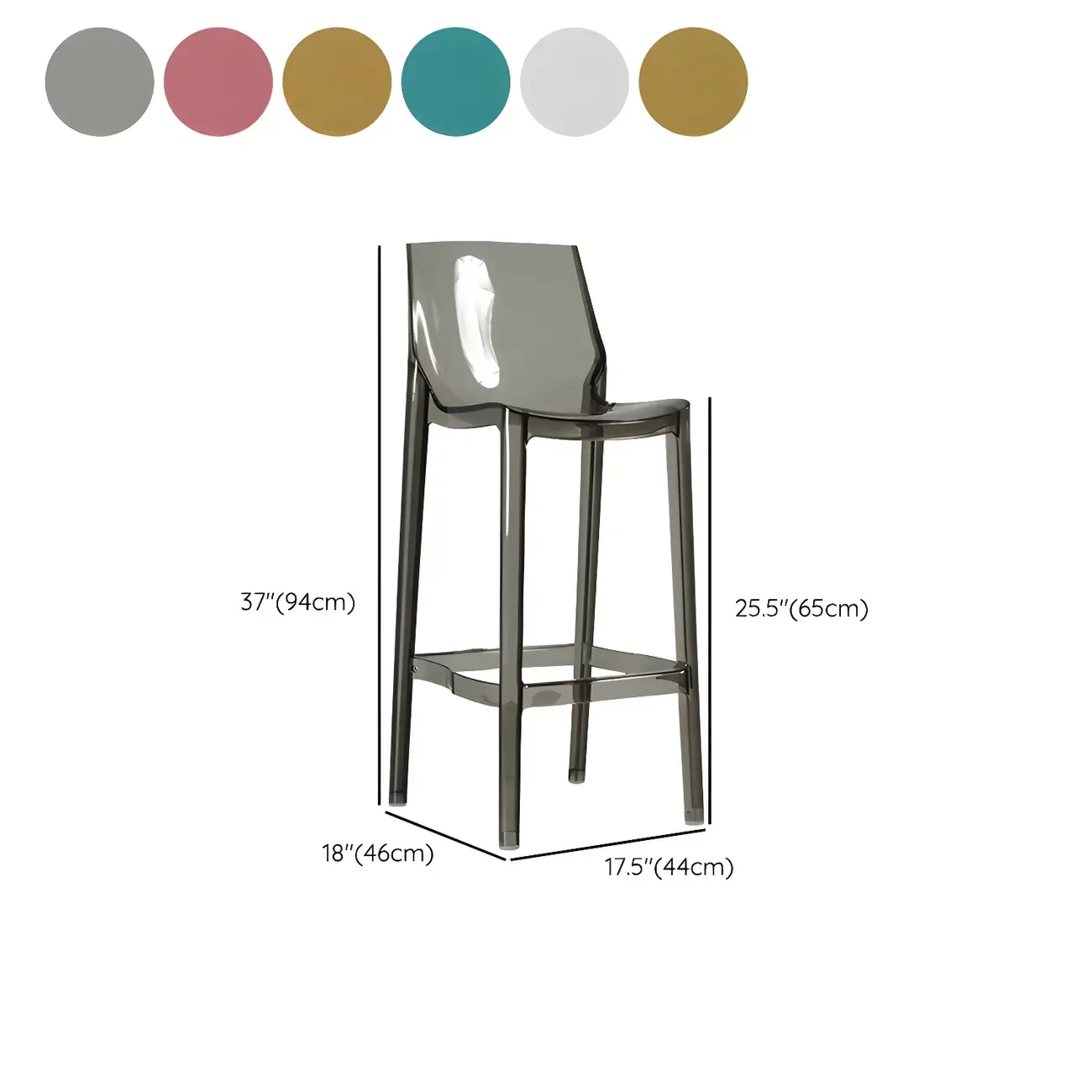 Modern Acrylic Vibrant Durable Colourful Sleek Bar Stool #size