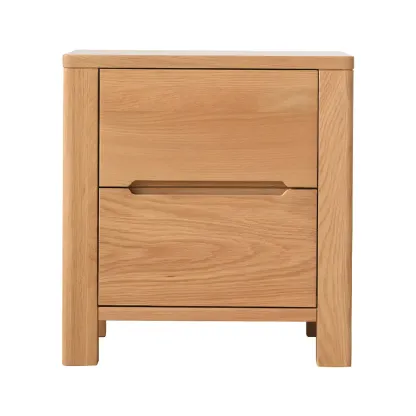 Rectangular Natural Wood 2 Drawer Bedside Nightstand Image - 6