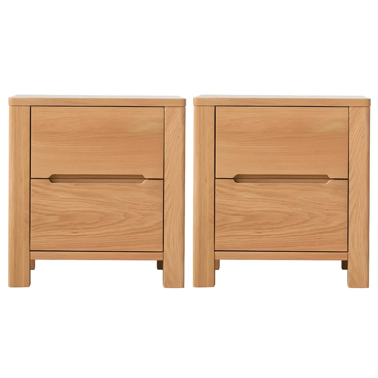 Rectangular Natural Wood 2 Drawer Bedside Nightstand Image - 11