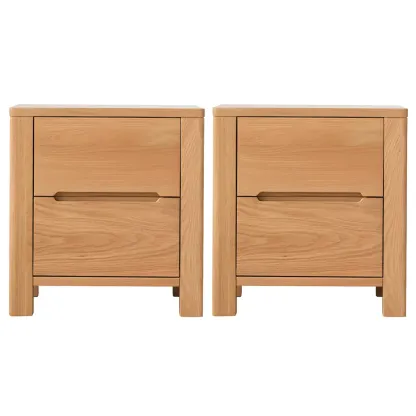 Rectangular Natural Wood 2 Drawer Bedside Nightstand Image - 11
