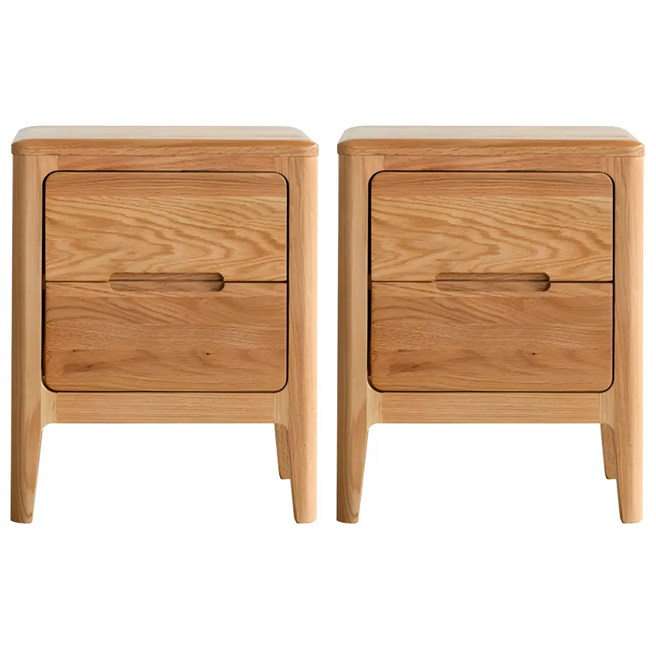 Rectangular Natural Wood 2 Drawer Bedside Nightstand Image - 10