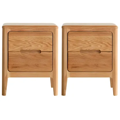 Rectangular Natural Wood 2 Drawer Bedside Nightstand Image - 10