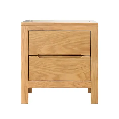 Rectangular Natural Wood 2 Drawer Bedside Nightstand Image - 7