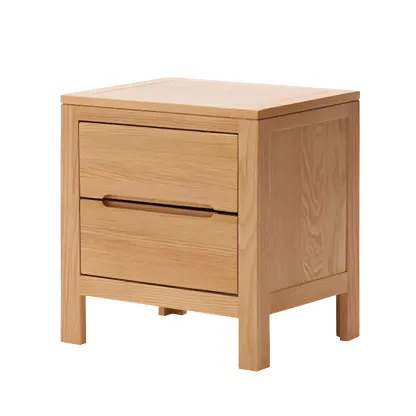 Rectangular Natural Wood 2 Drawer Bedside Nightstand Image - 16