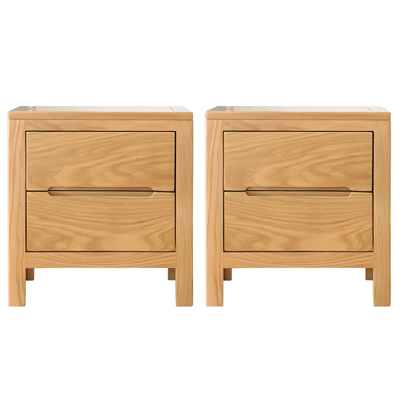 Rectangular Natural Wood 2 Drawer Bedside Nightstand Image - 12