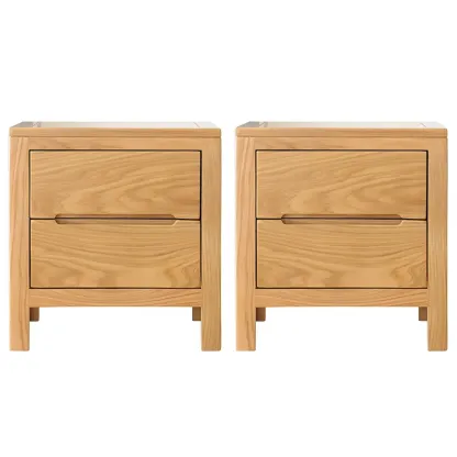 Rectangular Natural Wood 2 Drawer Bedside Nightstand Image - 12