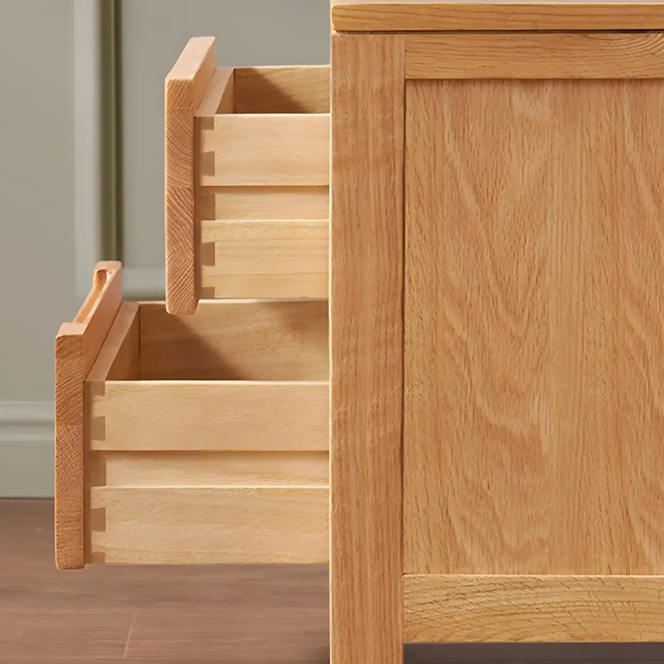 Rectangular Natural Wood 2 Drawer Bedside Nightstand Image - 8