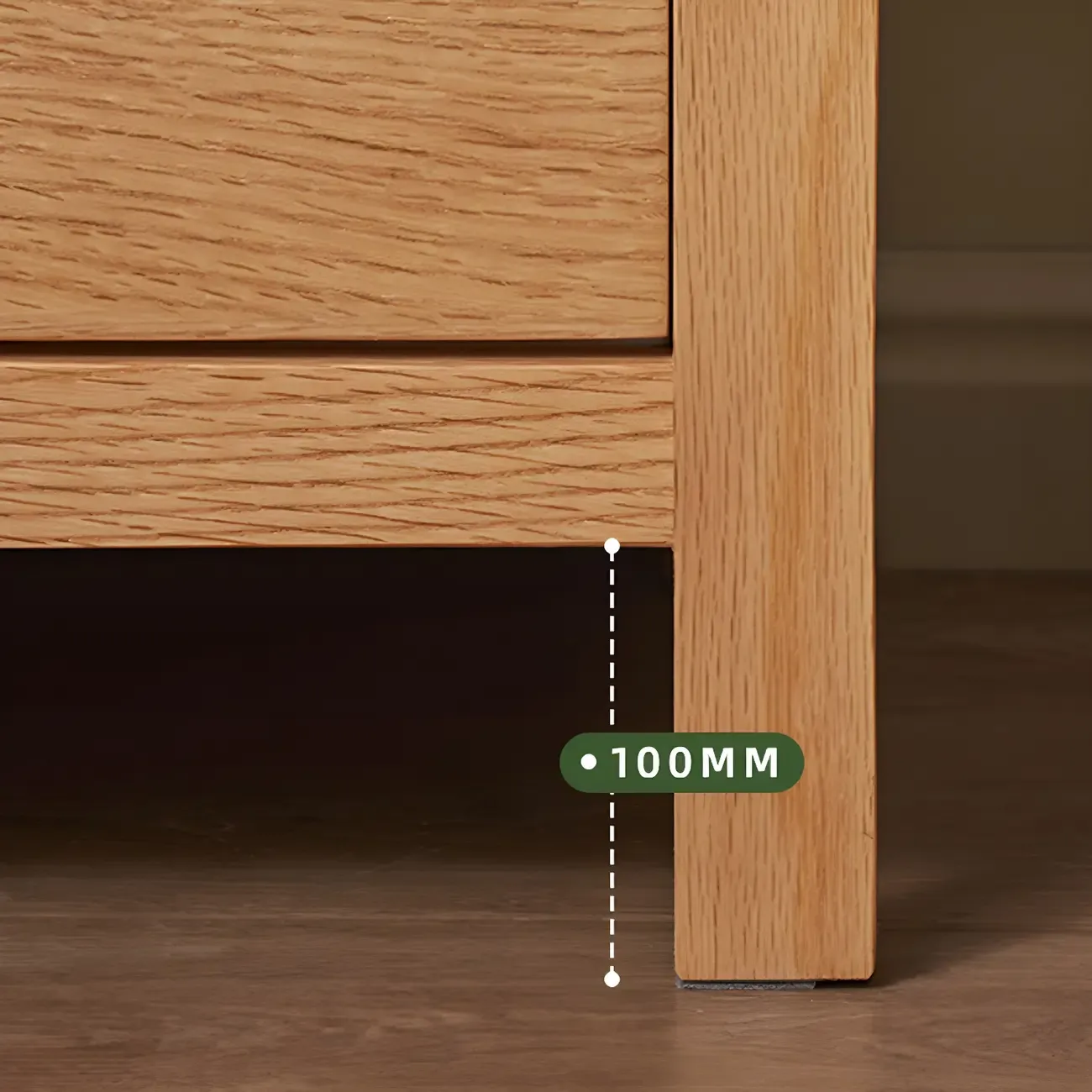 Rectangular Natural Wood 2 Drawer Bedside Nightstand Image - 13