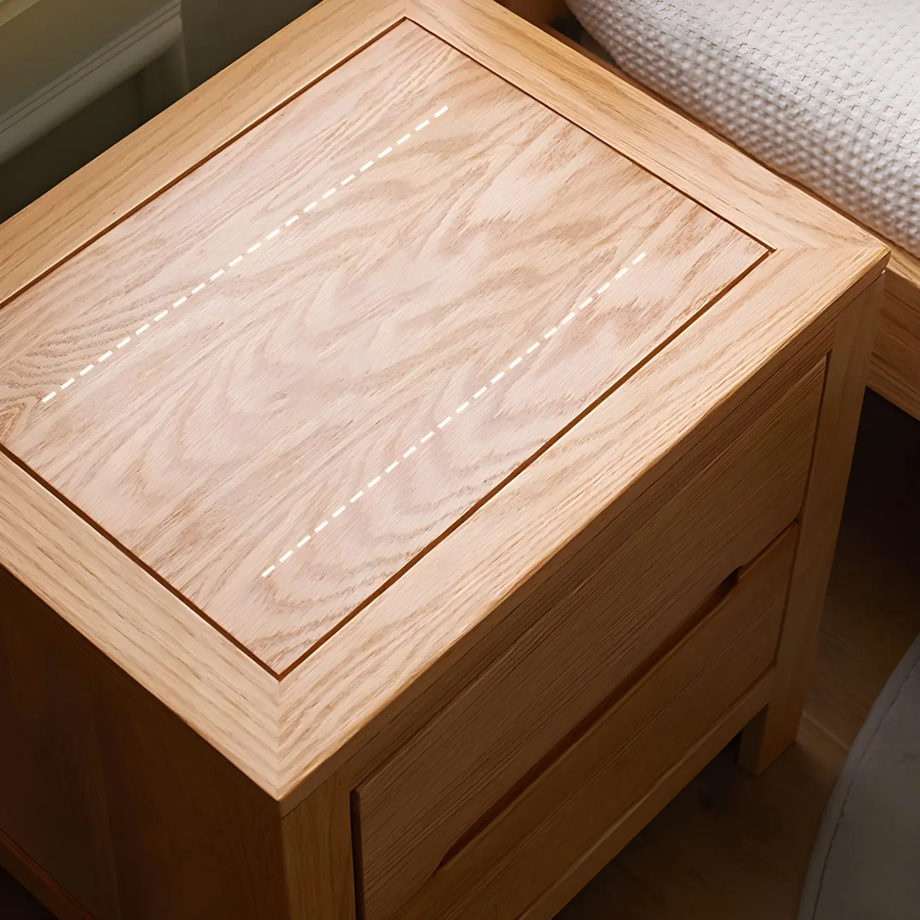 Rectangular Natural Wood 2 Drawer Bedside Nightstand Image - 9 | homeyfad