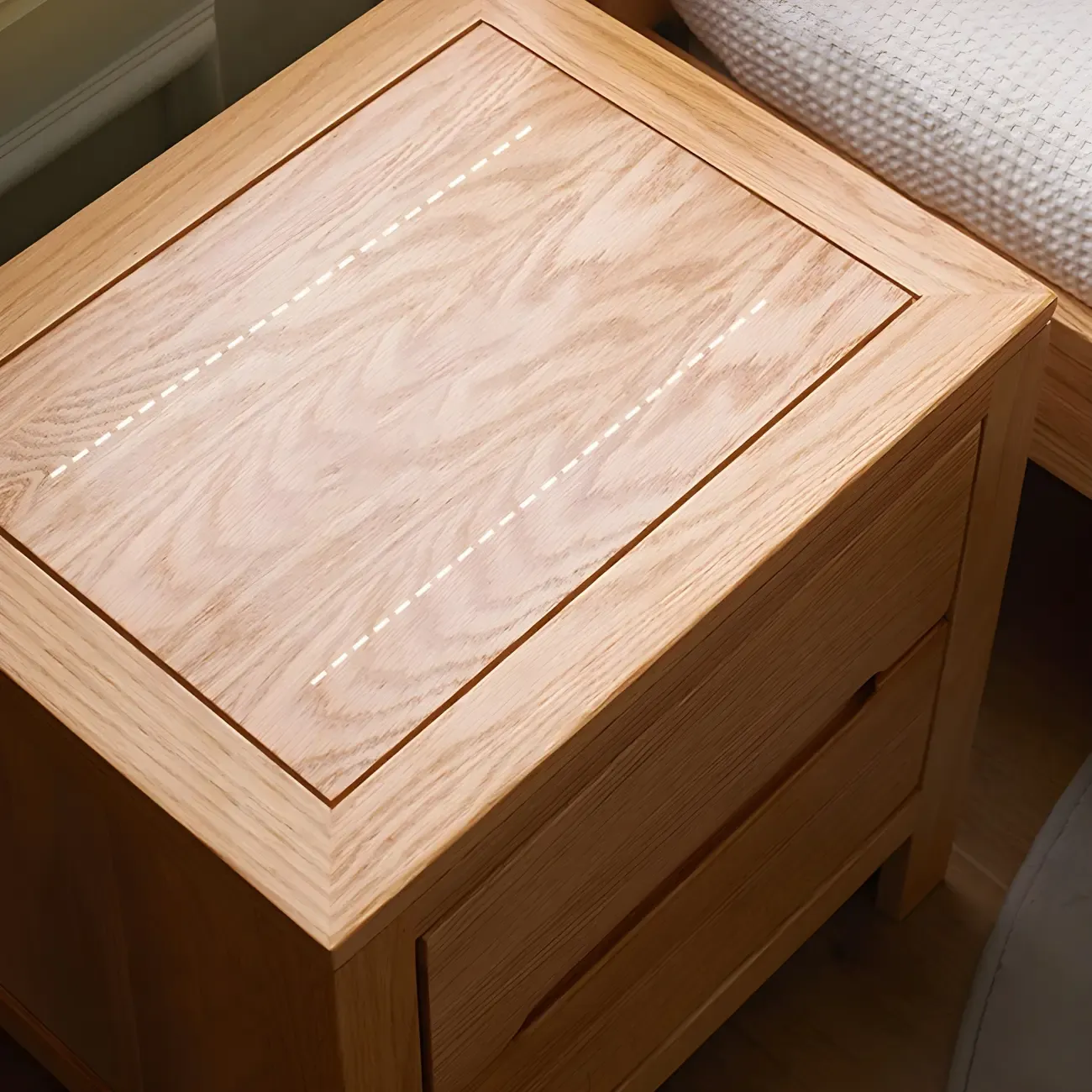 Rectangular Natural Wood 2 Drawer Bedside Nightstand Image - 9