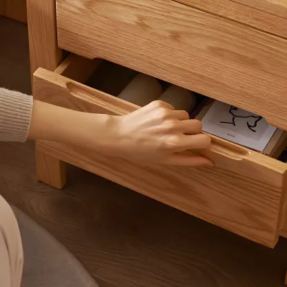 Rectangular Natural Wood 2 Drawer Bedside Nightstand Image - 14