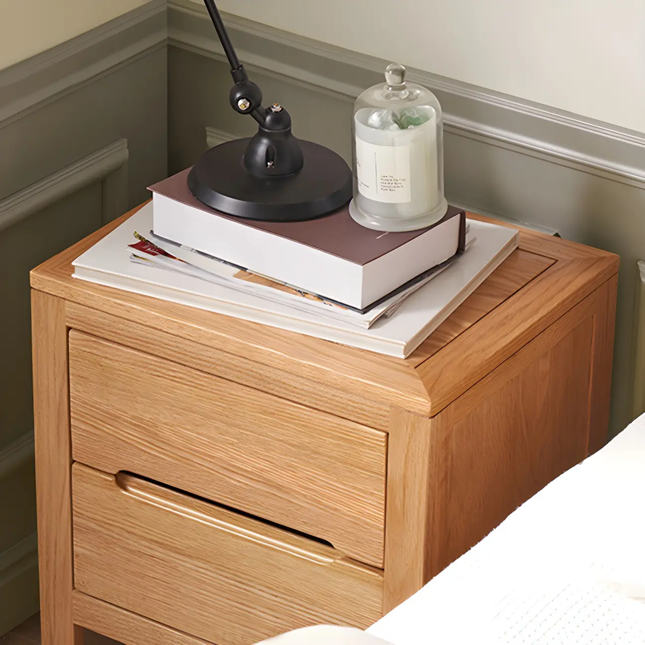 Rectangular Natural Wood 2 Drawer Bedside Nightstand Image - 15 | homeyfad