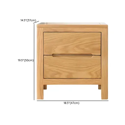 Rectangular Natural Wood 2 Drawer Bedside Nightstand Image - 19