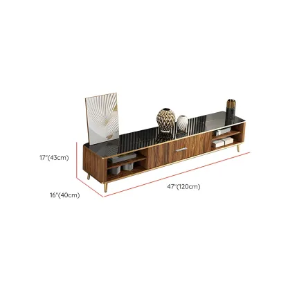 Elegant Stone TV Stand with Golden Legs and Open Storage Image - 17