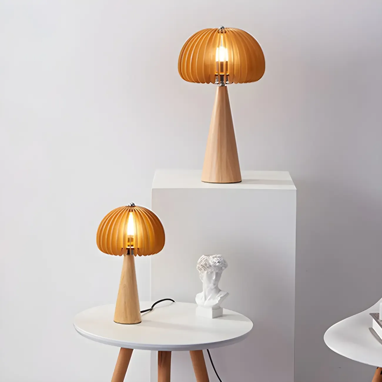 Art Deco Yellow Wooden Mushroom-Shaped LED Table Lamp Image - 4