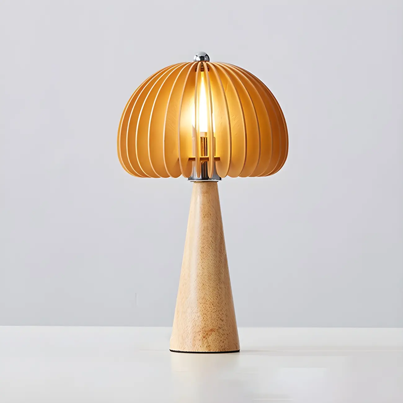 Art Deco Yellow Wooden Mushroom-Shaped LED Table Lamp Image - 5 | homeyfad