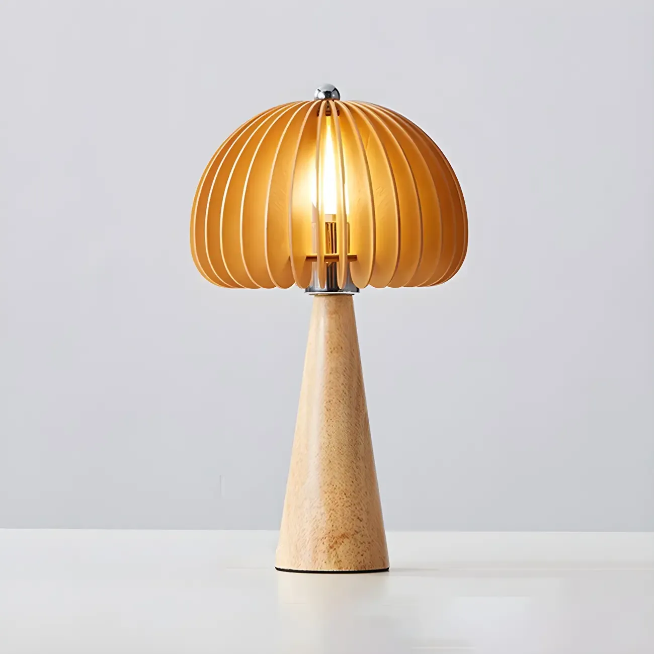 Art Deco Yellow Wooden Mushroom-Shaped LED Table Lamp Image - 5