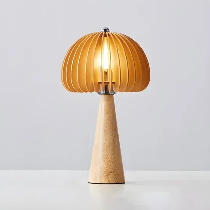 Art Deco Yellow Wooden Mushroom-Shaped LED Table Lamp Image - 5