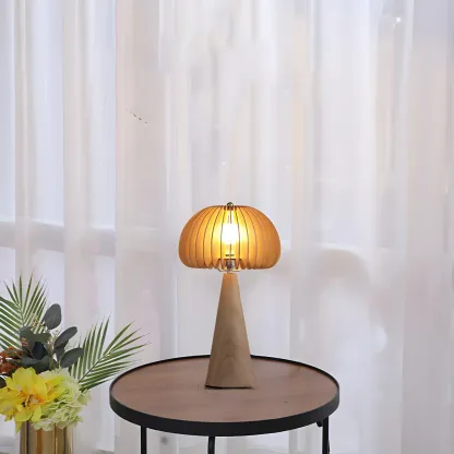 Art Deco Yellow Wooden Mushroom-Shaped LED Table Lamp Image - 6