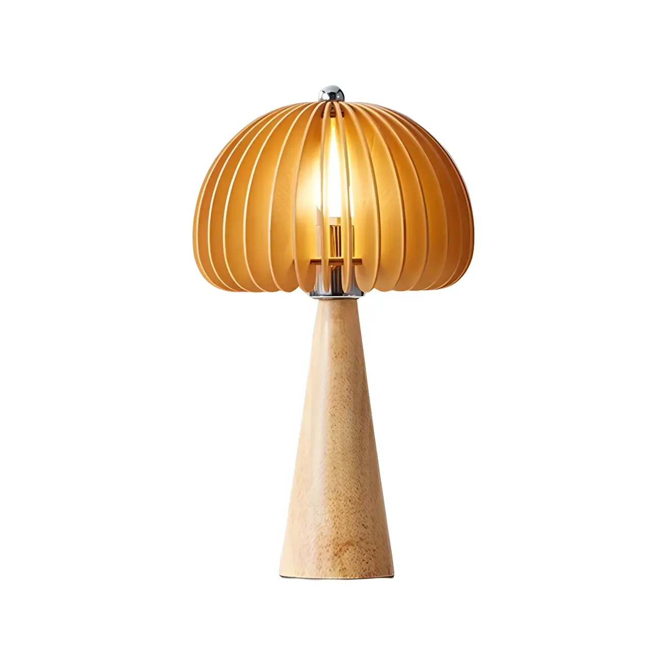 Art Deco Yellow Wooden Mushroom-Shaped LED Table Lamp Image - 8