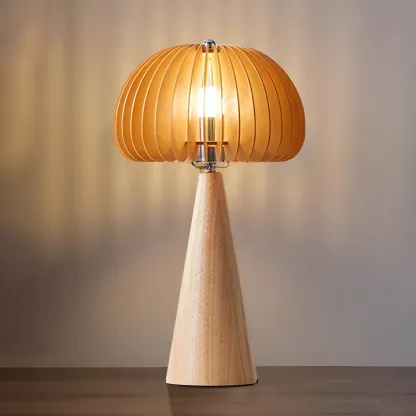 Art Deco Yellow Wooden Mushroom-Shaped LED Table Lamp Image - 2