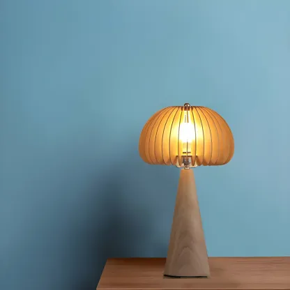 Art Deco Yellow Wooden Mushroom-Shaped LED Table Lamp Image - 10