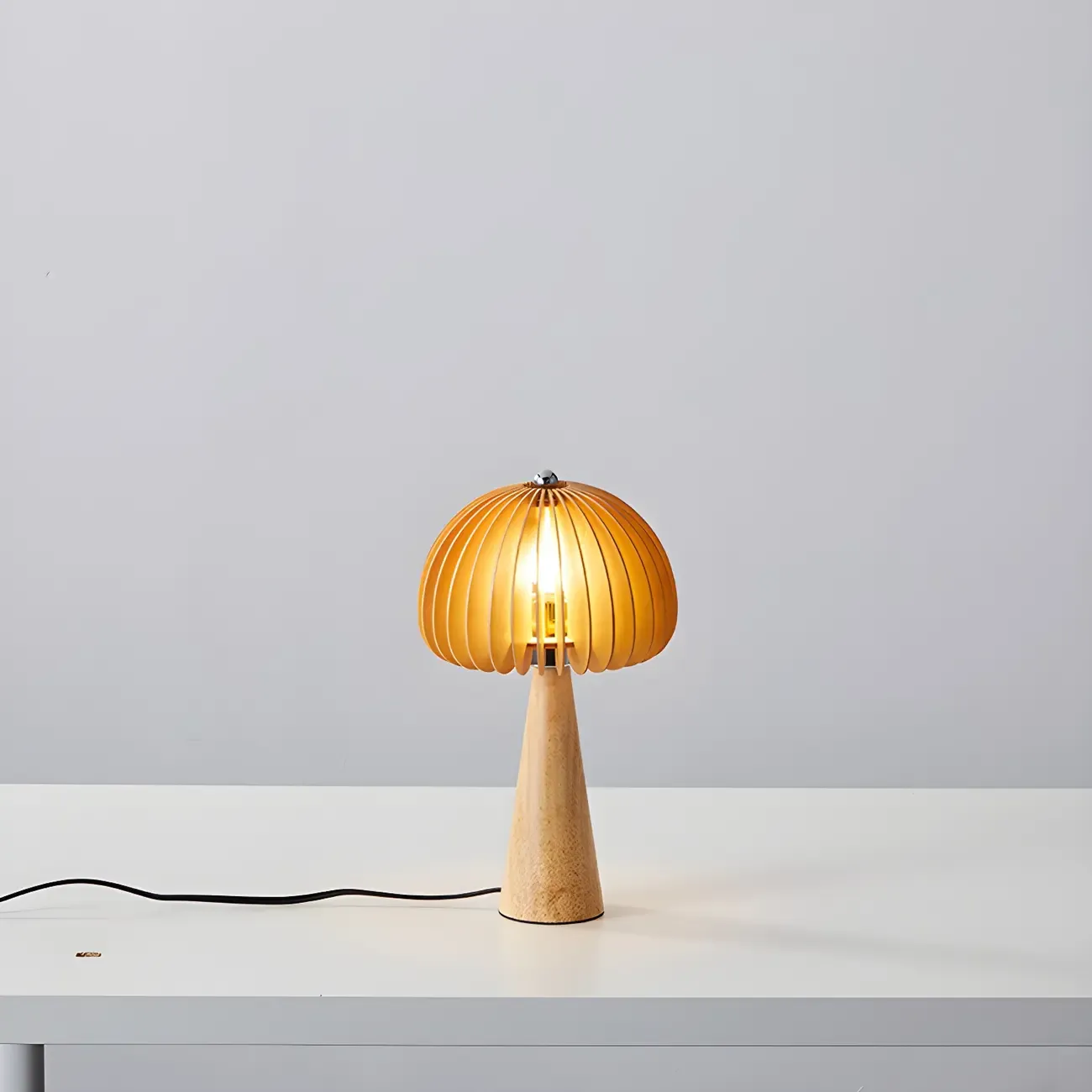 Art Deco Yellow Wooden Mushroom-Shaped LED Table Lamp Image - 11