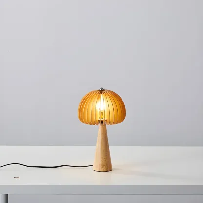 Art Deco Yellow Wooden Mushroom-Shaped LED Table Lamp Image - 11