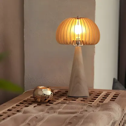 Art Deco Yellow Wooden Mushroom-Shaped LED Table Lamp Image - 3