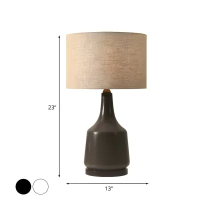 Retro Ceramic Drum-Shape LED Table Lamp with Fabric Shade Image - 4