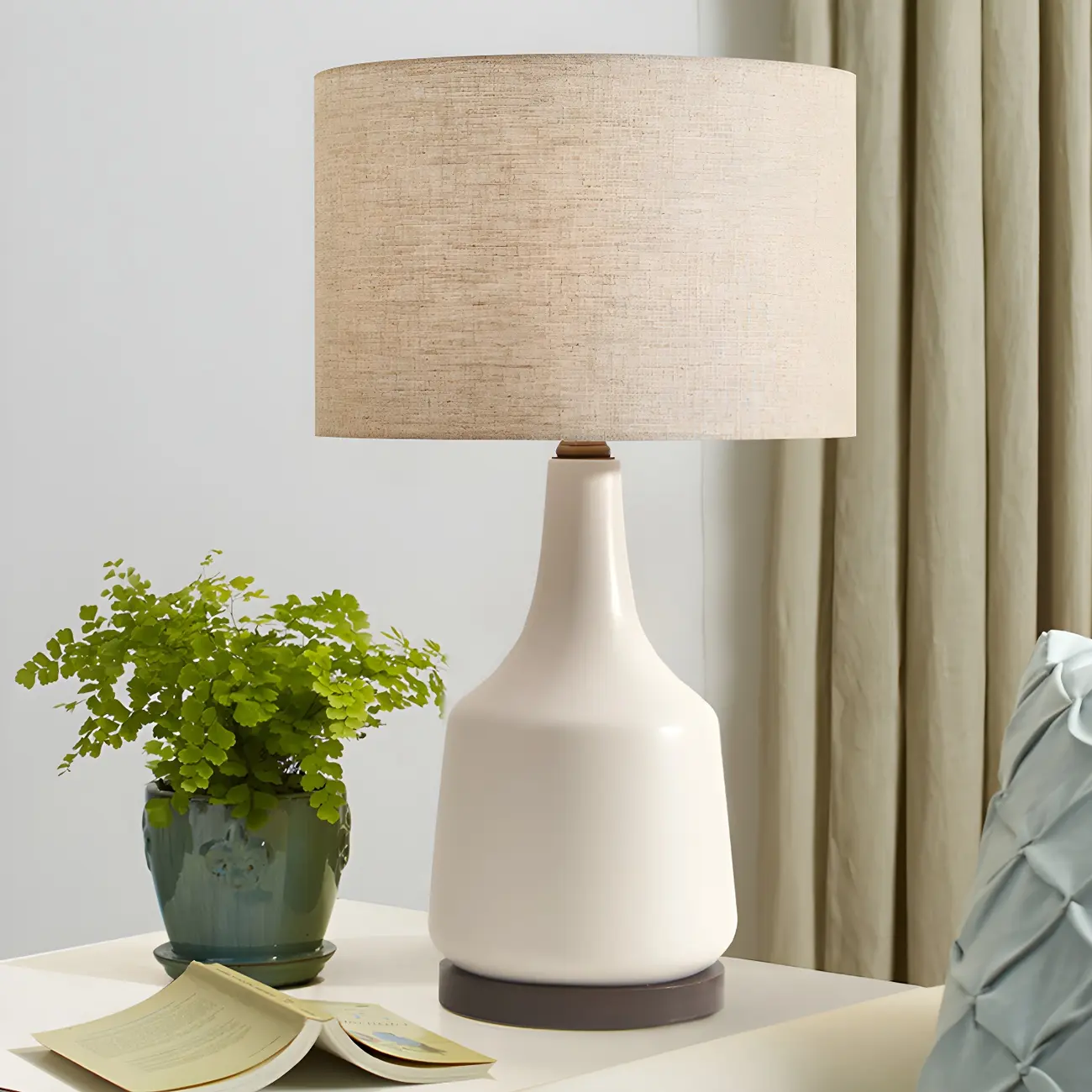 Retro Ceramic Drum-Shape LED Table Lamp with Fabric Shade Image - 5 | homeyfad