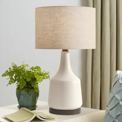 Retro Ceramic Drum-Shape LED Table Lamp with Fabric Shade Image - 5