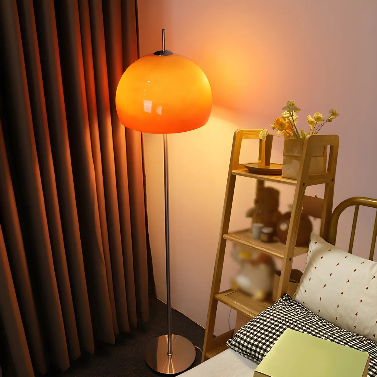 Contemporary Stand up Floor Lamp with Amber Orange Glass Dome | homeyfad