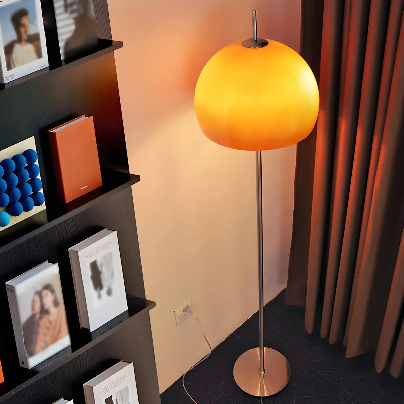 Contemporary Stand up Floor Lamp with Amber Orange Glass Dome | homeyfad