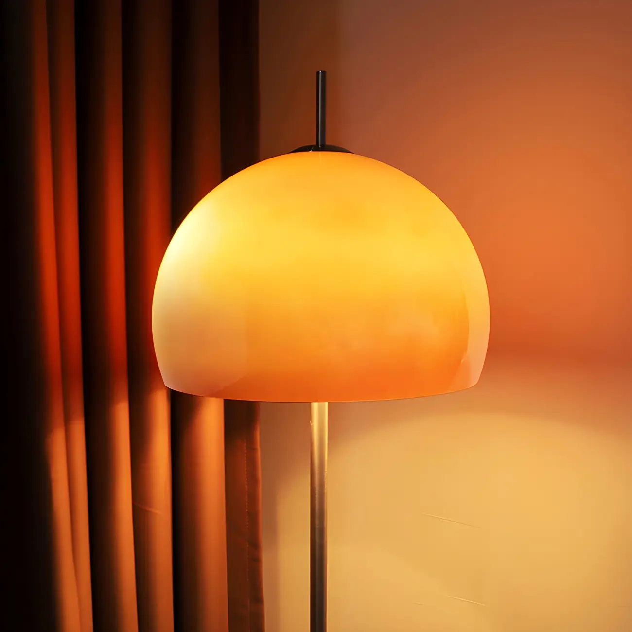 Contemporary Stand up Floor Lamp with Amber Orange Glass Dome | homeyfad