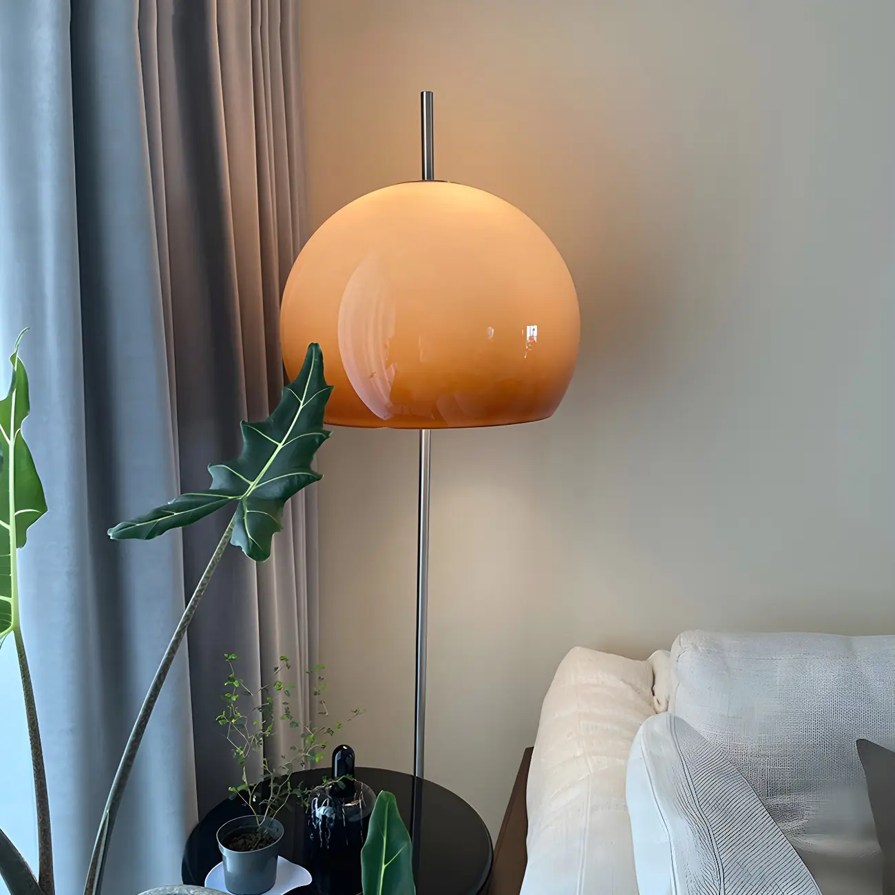 Contemporary Stand up Floor Lamp with Amber Orange Glass Dome | homeyfad
