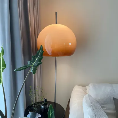 Contemporary Stand up Floor Lamp with Amber Orange Glass Dome
