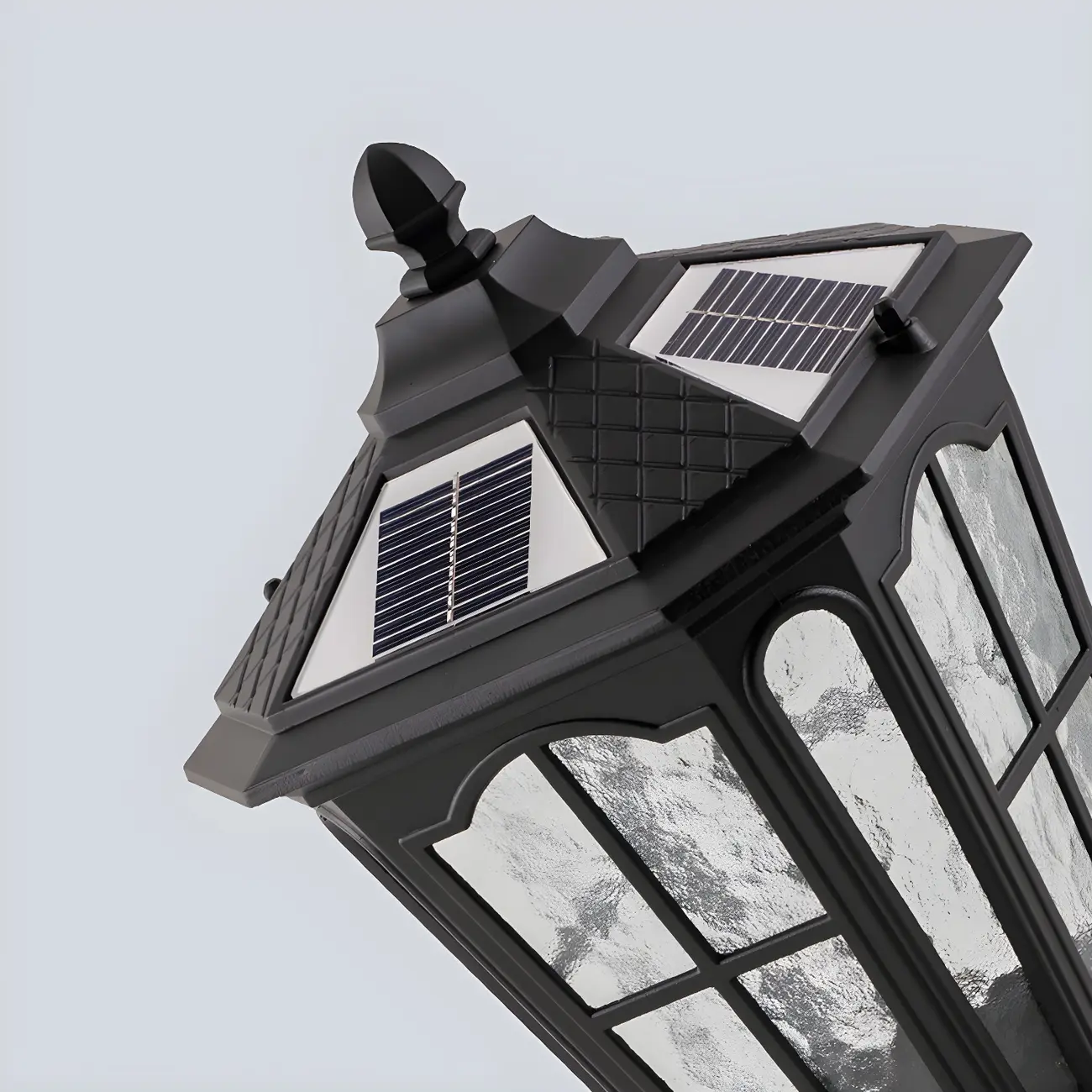 Retro Glass Pane Solar Metal Black Post Cap Light Image - 9 | homeyfad