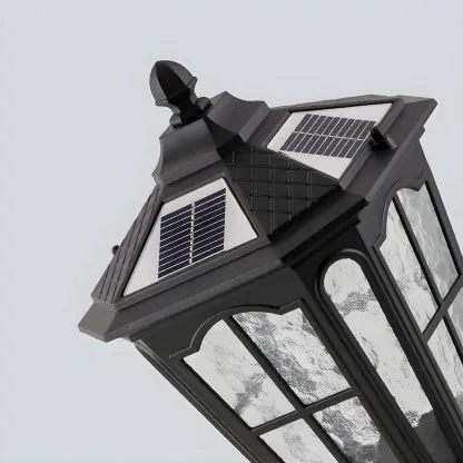 Retro Glass Pane Solar Metal Black Post Cap Light Image - 9