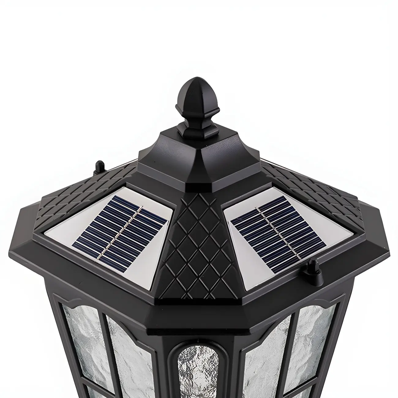 Retro Glass Pane Solar Metal Black Post Cap Light Image - 10 | homeyfad