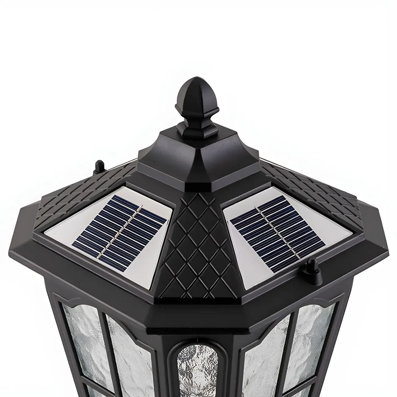 Retro Glass Pane Solar Metal Black Post Cap Light Image - 10