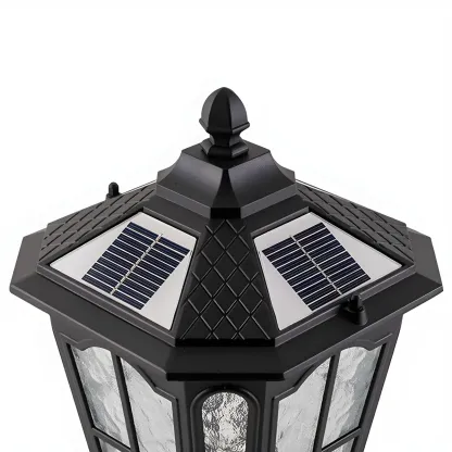 Retro Glass Pane Solar Metal Black Post Cap Light Image - 10