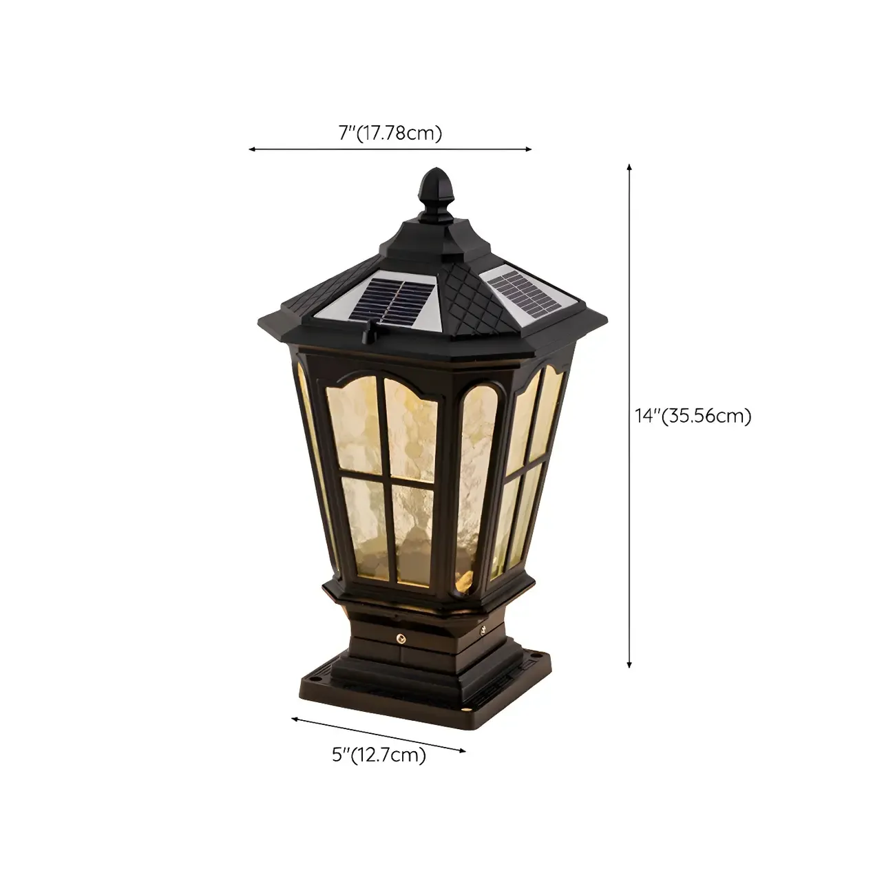 Retro Glass Pane Solar Metal Black Post Cap Light #size
