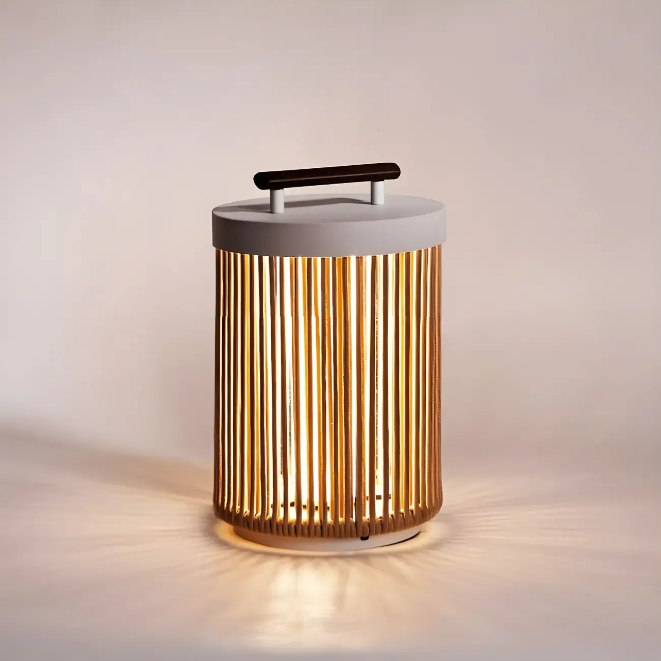 Rattan Grid Metal Cylindrical Post Cap Light Image - 1