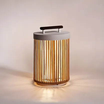 Rattan Grid Metal Cylindrical Post Cap Light Image - 1