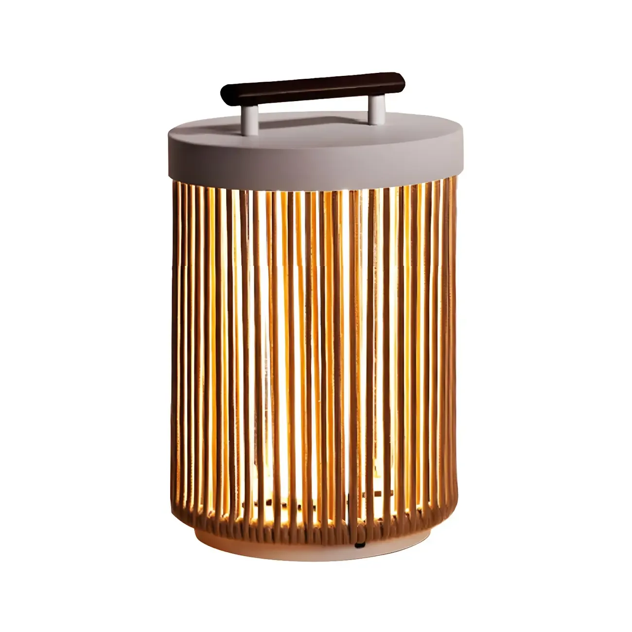 Rattan Grid Metal Cylindrical Post Cap Light Image - 7