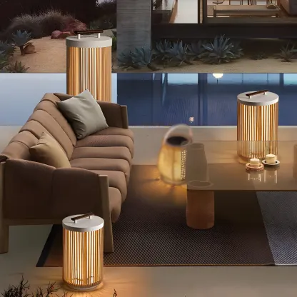 Rattan Grid Metal Cylindrical Post Cap Light Image - 2