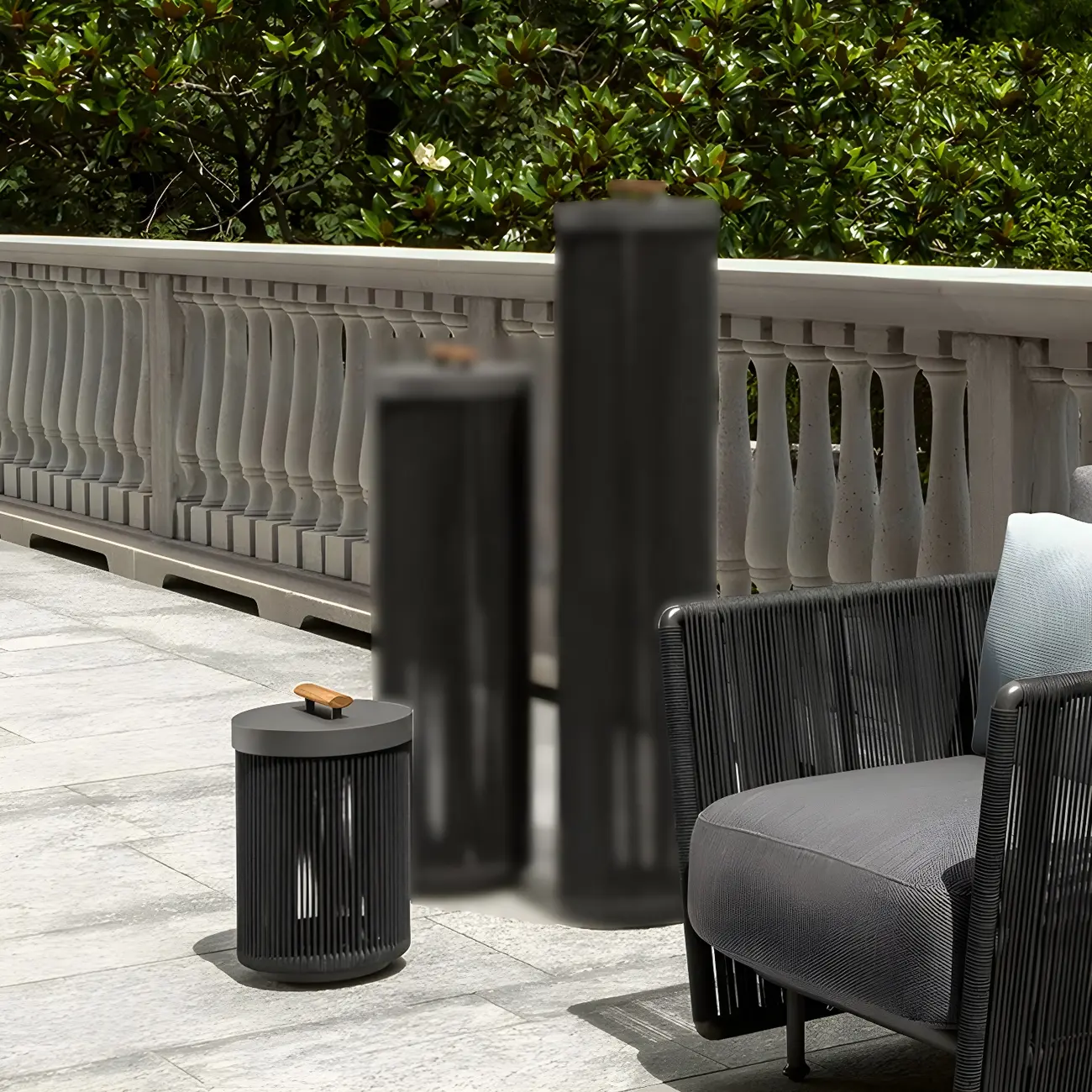 Rattan Grid Metal Cylindrical Post Cap Light Image - 3 | homeyfad