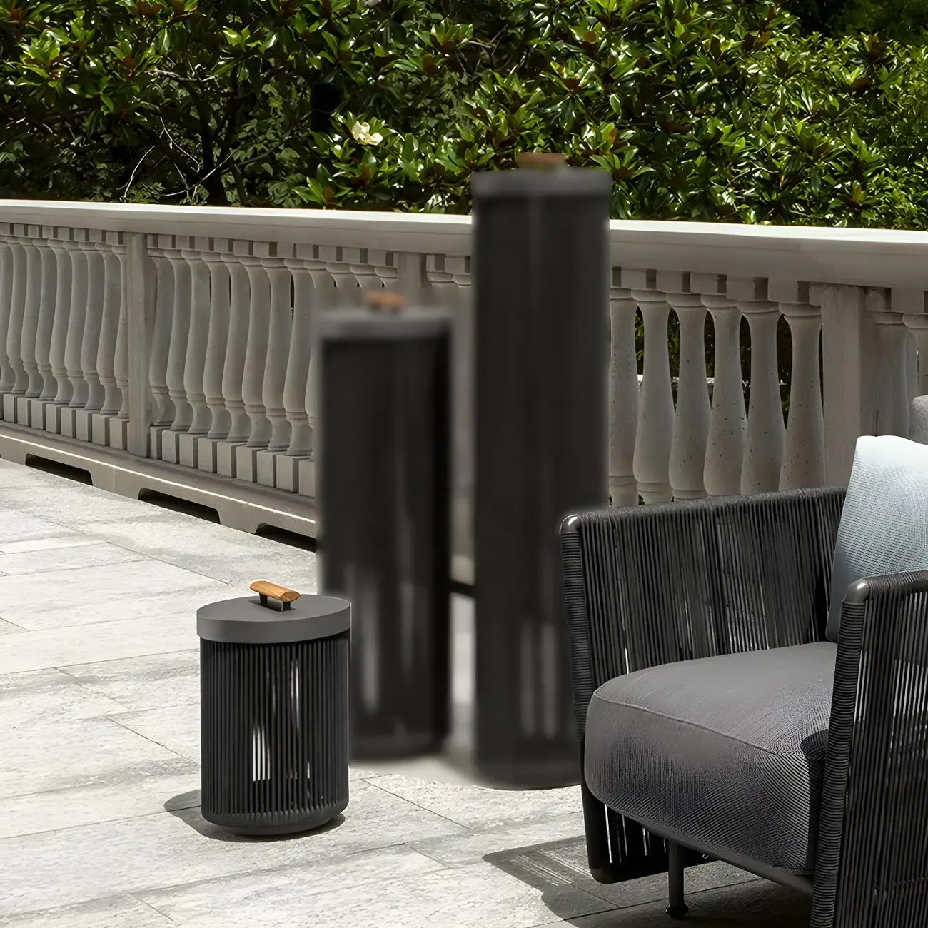 Rattan Grid Metal Cylindrical Post Cap Light Image - 3